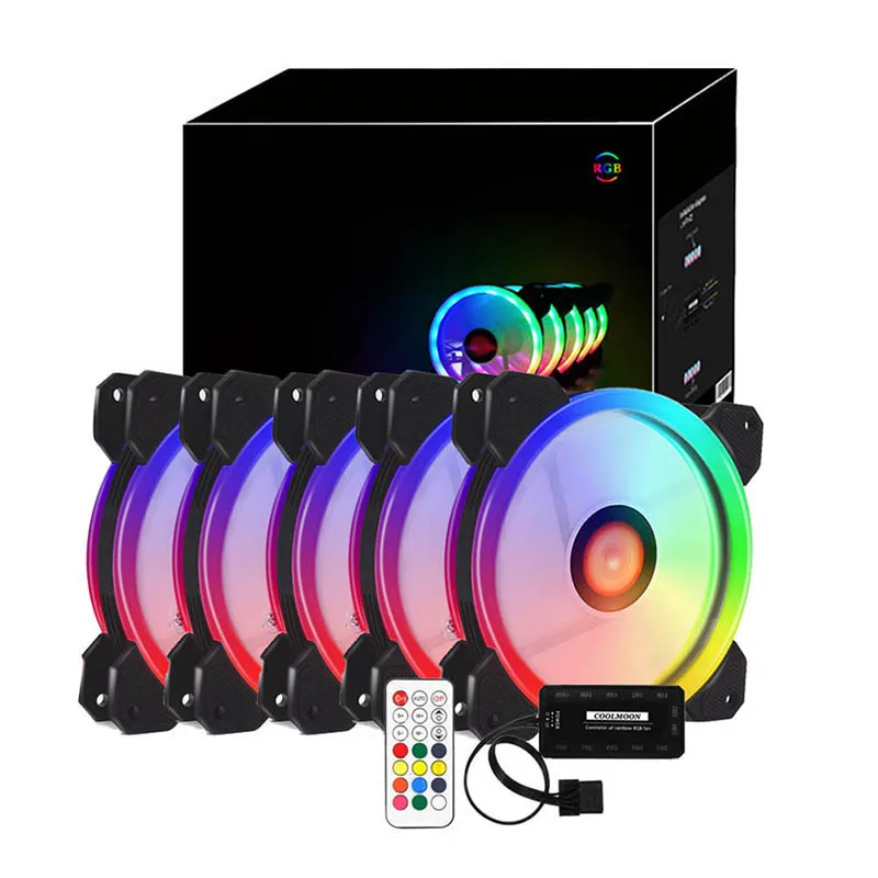 RGB PC Fan 12V 6 Pin 12cm Cooling Cooler Fan with Controller for Computer Silent Gaming 1