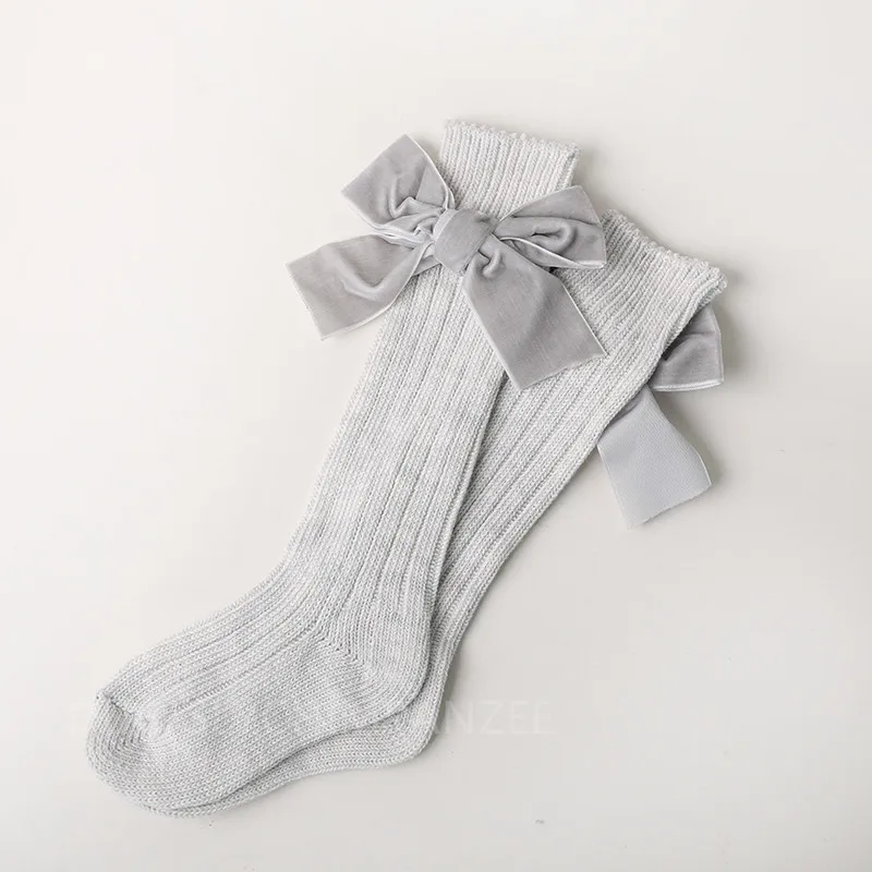 Light Gray Bow Носки для новорожденных девочек с бантом; Гольфы принцессы для девочек; милые детские носки; длинные детские носки без пятки - Цвет: Light Gray Bow