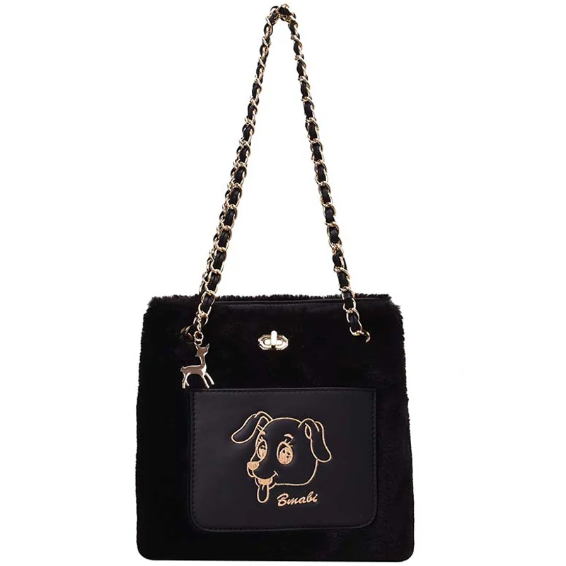 

iVog New Arrival Everyday Female Small Fur Messenger Crossbody Handbag louis Geometric Chain Bucket Bags for Women 2019