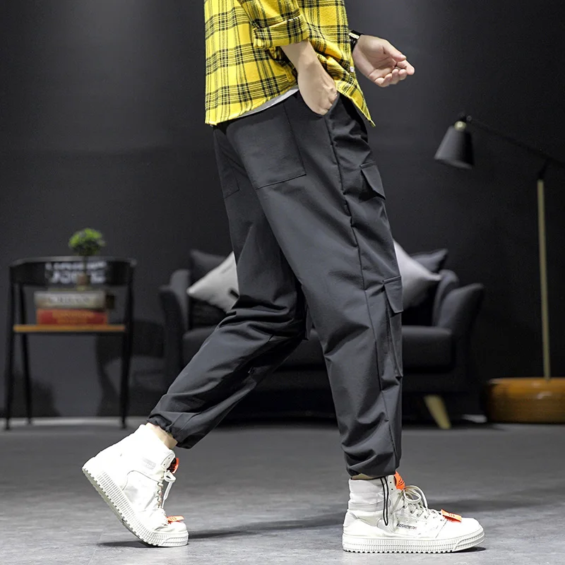 Мужские брюки Харадзюку высокого качества оверсайз Streetwear уличная свободная эластичная лента для отдыха