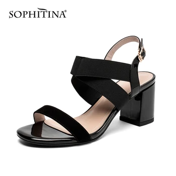 

SOPHITINA Women's Sandals 2020 Summer Concise Cross Strap Black Square Toe Buckle Chunky Comfortable Ladies Office Shoes PO660