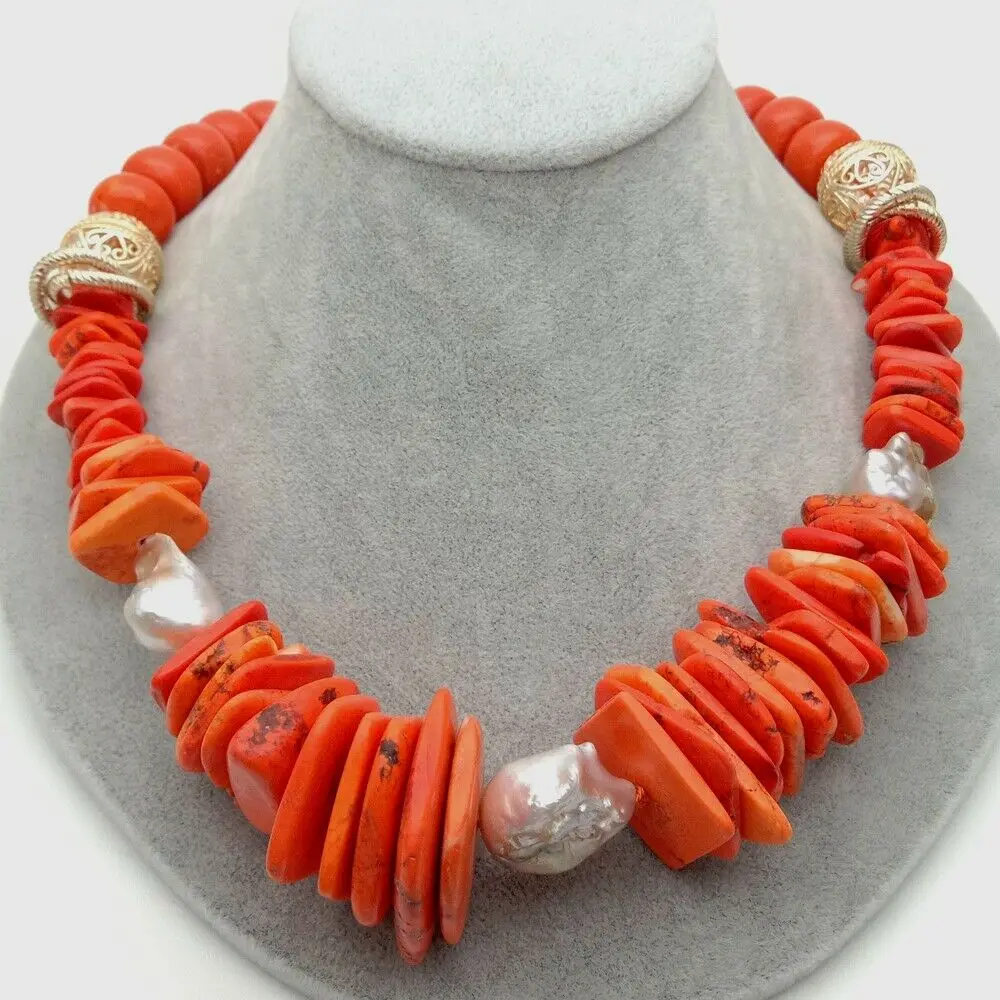 2" культивированный Кеши жемчуг оранжевый диск necklace SE коралл ожерелье
