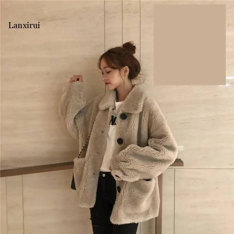 Высококачественное женское осенне-зимнее Новое модное пальто из искусственного меха, Корейская одежда, утолщенная плюшевая верхняя одежда, куртка с длинным рукавом, меховое пальто 857