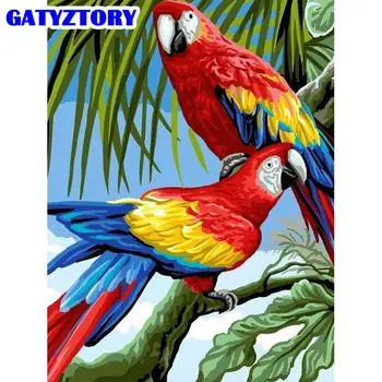 

GATYZTORY Painting By Numbers Kits Frameless Two Parrot On Tree Scenery Oil Paints DIY Birthday For Kids Adults Unique Art Gift