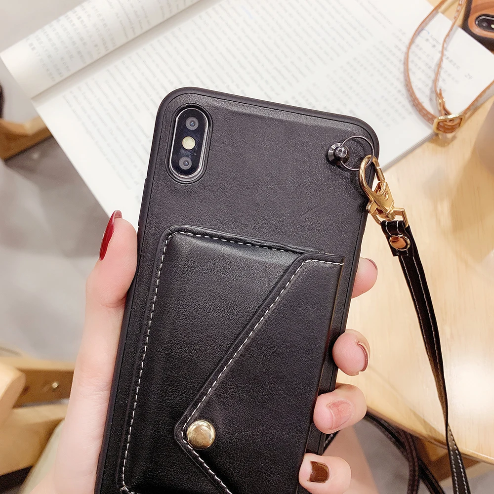 Роскошный кожаный чехол для iPhone X Xs Max XR 7 кошелек с карточным задним чехлом 6 6S 8 Plus