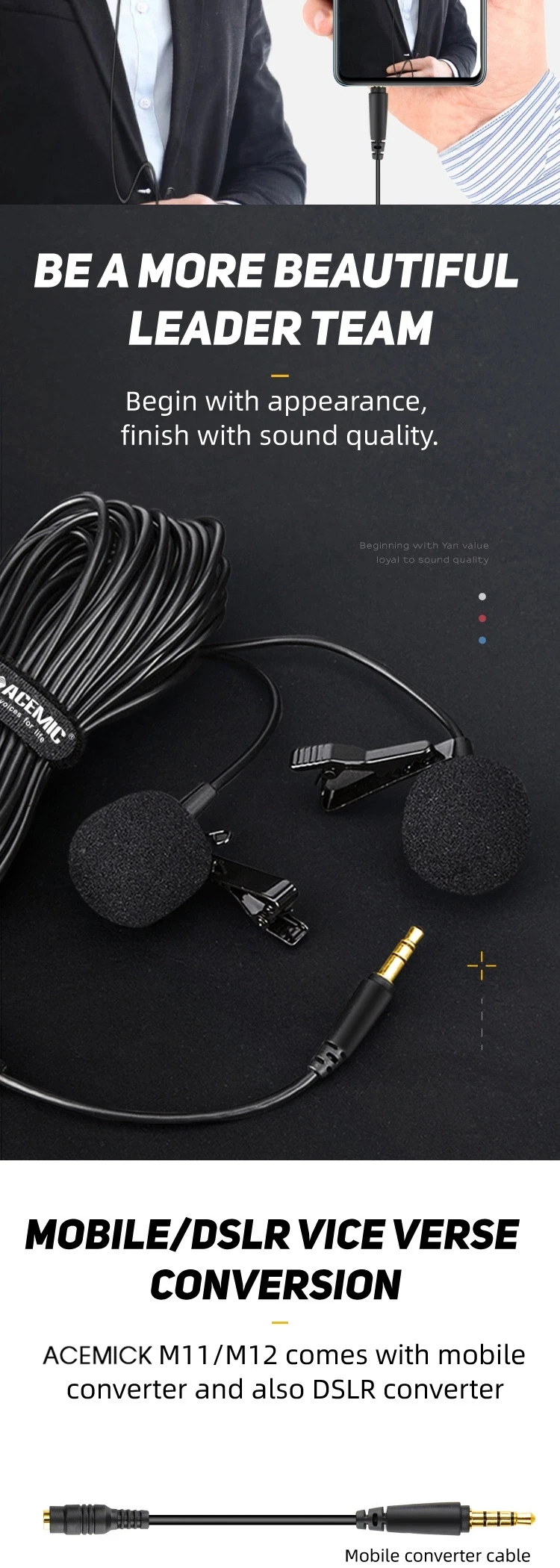 ACEMIC M11 одноглавый петличный микрофон для видеокамеры цифрового зеркального фотоаппарата и мобильного телефона, включая кабель 6 м, высокое качество звука