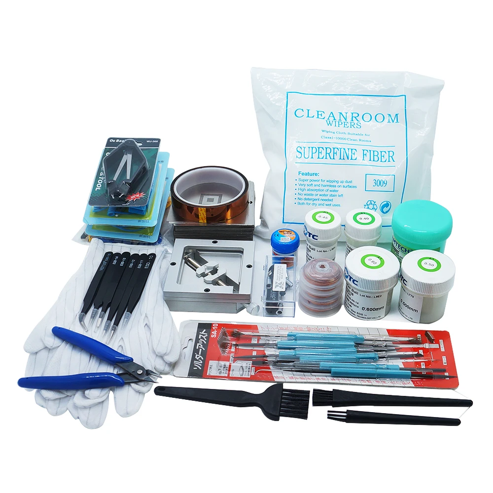 

90MM BGA Rework Station Reballing Fixture Jig Pack Solder Balls Reball Stencils ESD Brush Chipset Repair Tools