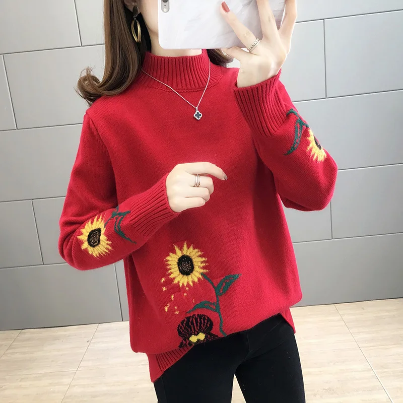 Feminino, новинка зимы, свободный свитер с высоким воротом для девушек, студенток, очень сказочная трикотажная одежда для улицы - Цвет: see chart