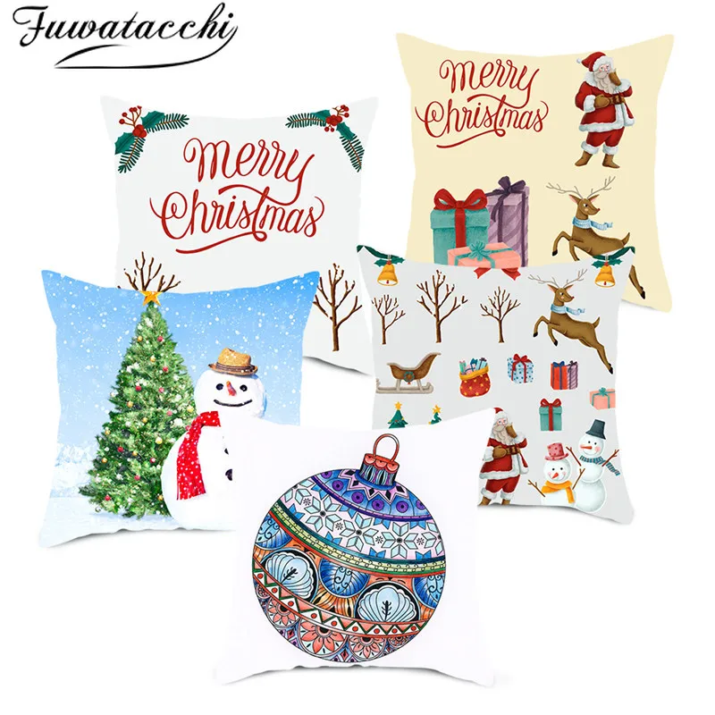 

Fuwatacchi Christmas Bell Tree Cushion Cover Snowman Santa Claus Pillow Cover Home Sofa Car Decorative Throw Pillowcases 45*45cm