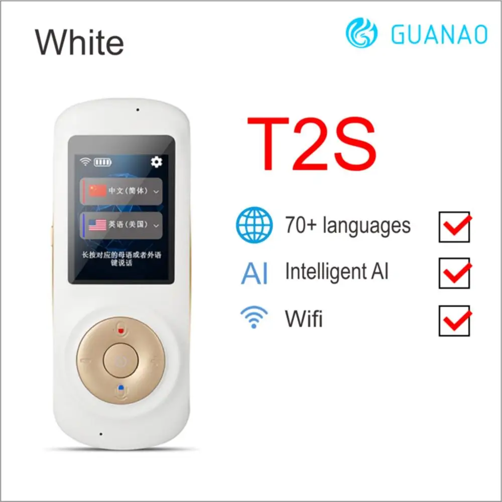 T2s White 106 языков в режиме реального времени двусторонний перевод умный автономный голосовой переводчик wifi+ 4G многоязычный переводчик для путешествий - Color: T2s White