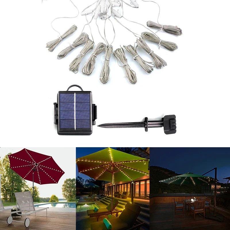 104led Patio Umbrella Tent Led String Light 8 Mode 8 Strings Copper Wire String Light For Outdoor Garden Backyard Holidays Party Solar Lamps Aliexpress