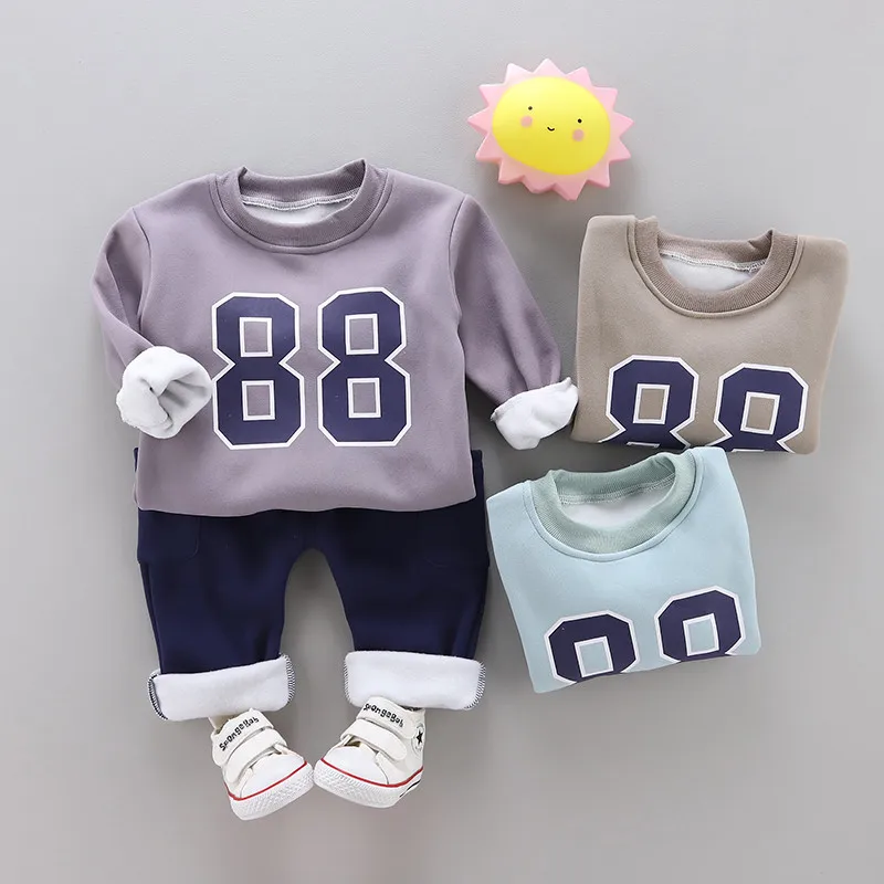 Зимняя детская одежда, теплые комплекты одежды с героями мультфильмов, утепленная футболка+ штаны для маленьких девочек, комплект одежды, спортивные костюмы, комплекты