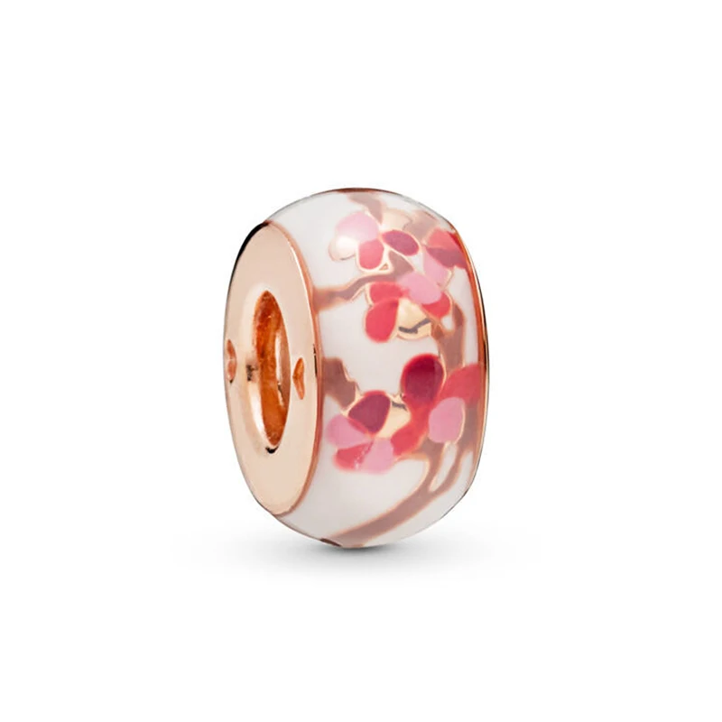 Новинка, бусины из стерлингового серебра 925, сверкающий проложенный лист, шарм, подходит для браслета, браслета, ожерелья, для женщин, сделай сам, ювелирное изделие - Цвет: Peach Blossom Flower