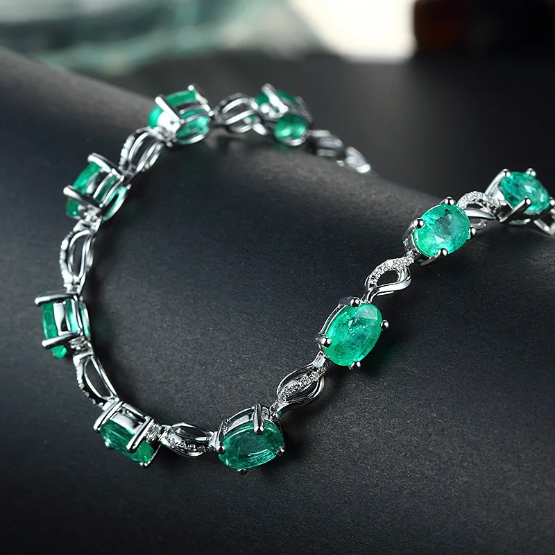 Bague Ringen браслеты с изумрудом и драгоценными камнями для женщин, настоящее 925 пробы, серебряные ювелирные изделия, цепочка, очаровательный браслет, ювелирное изделие