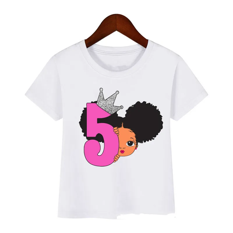 

Cute little black melanin princess print girl t-shirt for birthday kids funny t shirts 1 2 3 4 5 6 7 8 year present custom DIY