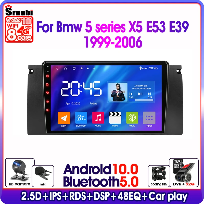 Автомагнитола на Android 10 для BMW X5 E39 E53 1999 2000 2001 2002 2003-2006 мультимедийный видеоплеер с