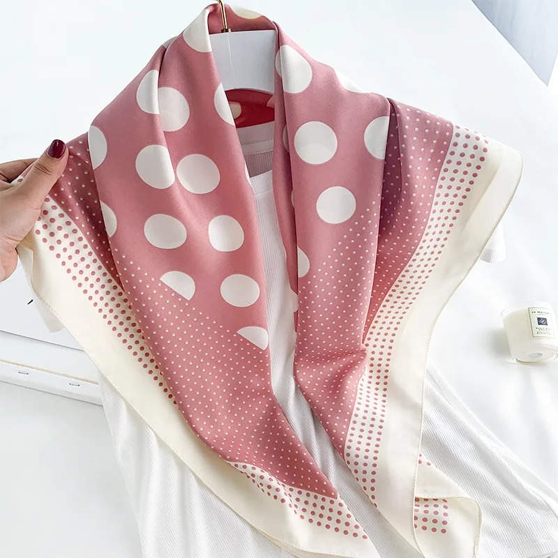  90*90Cm Spain Fashion Brand Design Scarf Big Small Dot Print Silk Scarves Square Handkerchief Wrap 