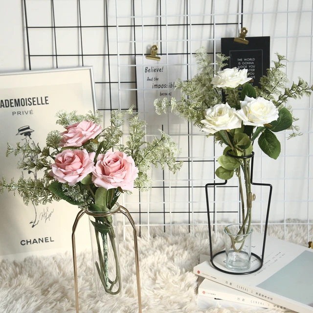 Artificial Flower Arrangements Decoration - White Silk Artificial Roses  Flowers - Aliexpress