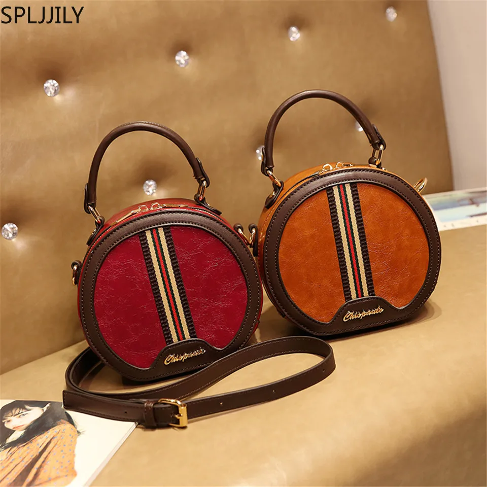 

SPLJJILY Women Handbag Fashion European Style PU Small Round Casual Female Plaid Shoulder Bag