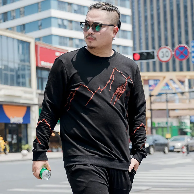 

2019 Fat Men's Plus-sized Hoodie Obesity Two-Piece Set Lard-bucket Spring And Autumn Coat Casual Sports Clothing Set