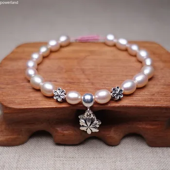 

Handmade Freshwater Pearl Charm Bracelet for Women Fashion Gift s925 Sterling Silver Lucky Bangle Jewelry