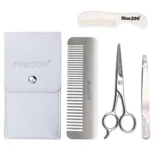 5 Pcs/Set Convenient Beard Care Square Bag Silver Scissors Comb Tweezers Set Beard Comb Nose Hair Scissors 5 Sets