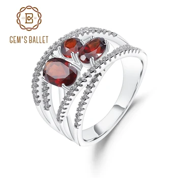 

GEM'S BALLET 1.87Ct Natural Red Garnet Finger Rings 925 Sterling Silver Criss-Cross Gemstone Ring For Women Wedding Fine Jewelry