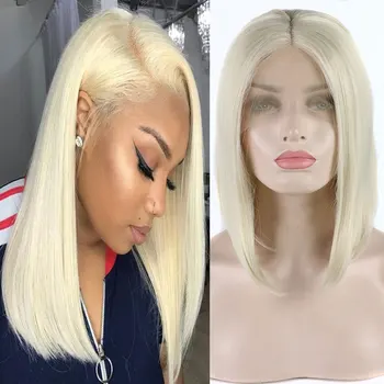 

Bombshell 13*3 synthetic front lace wig short bob golden wig without glue heat-resistant fiber hair straight bob natural lace