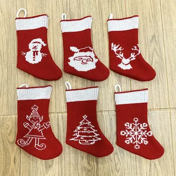 

6 Pcs Christmas Stockings Sock, Xmas Fireplace Socks Candy Gift Bag Christmas Tree Hanging Ornaments Decoration
