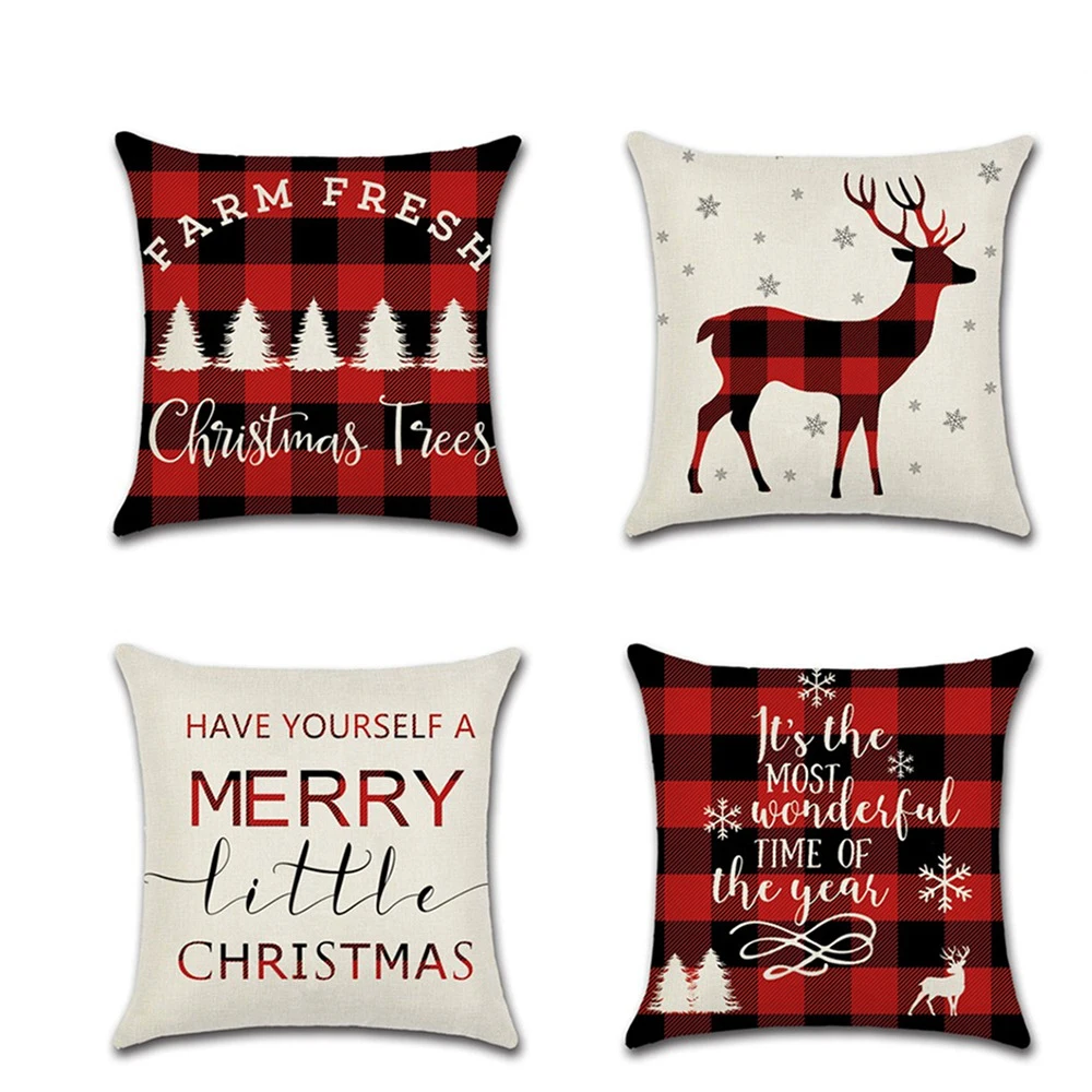 Christmas cushion covers checked deer silhouette printed office beautiful Boster Case home couch decor 45x45 | Дом и сад