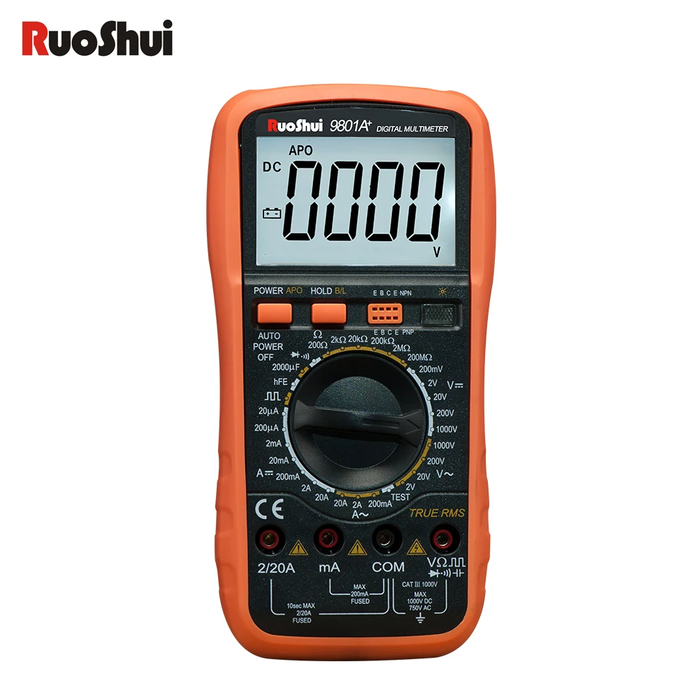 

RuoShui High precision Multimeter 9801A+ True RMS temperature and capacimetro polimetro Transistor tester with wires multimetre