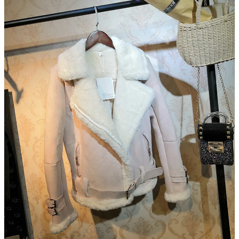 Greatest  Sanishroly Autumn Women Short Motorcycle Jacket Slim Warm Thicken Velvet Suede Coat Female Long Sle