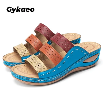 

Women's Beach Slippers Summer Women Lady Retro Color Soft Leather Casual Beach Open Peep Toe Sandals Shoes Slides Plus Size 44