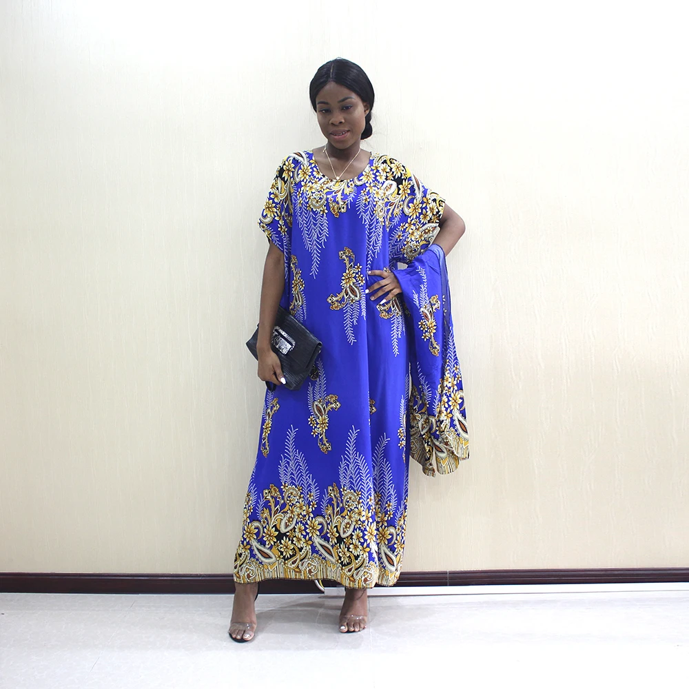 Dashikiage Новое поступление модный дизайн Африканский Дашики Желтый Чистый хлопок Цветочный элегантный повседневный Африканский Дашики женское платье
