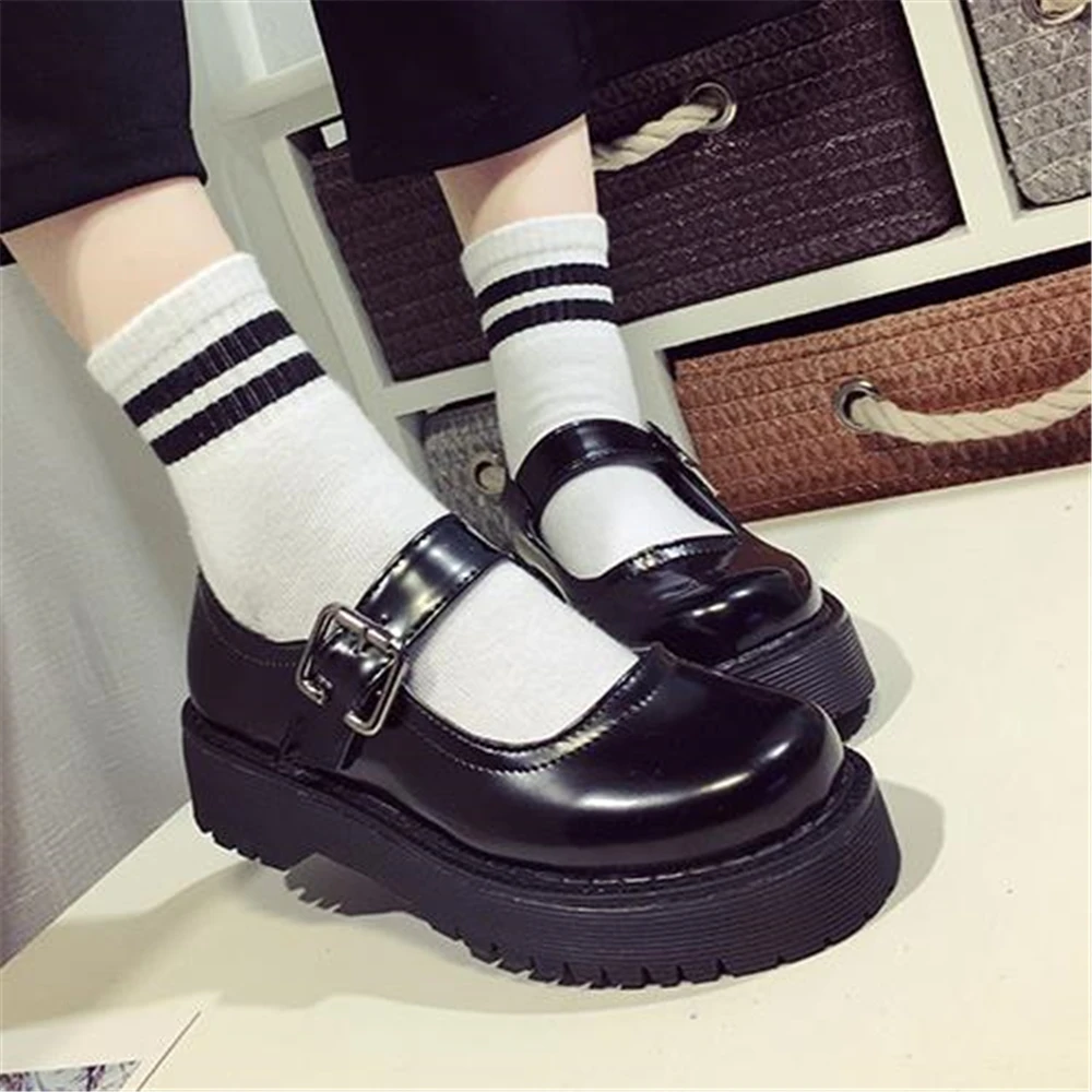 Женская обувь на рифленой подошве в японском стиле; Тонкие Туфли с круглым носком на мягкой подошве для колледжа; женская обувь