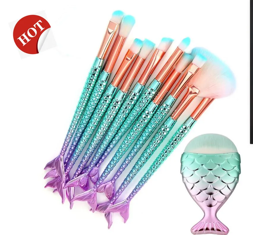 

Free Shipping 11pcs Mermaid Makeup Brushes Foundation Eyebrow Eyeliner Blush Powder Cosmetic Foundation Makeup Brushes