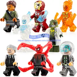 Строительные блоки Человек-паук ящерица четыре элемента пожарный ветер зомби Железный человек Mysterio Jonah MJ Sandman модель игрушки X0268