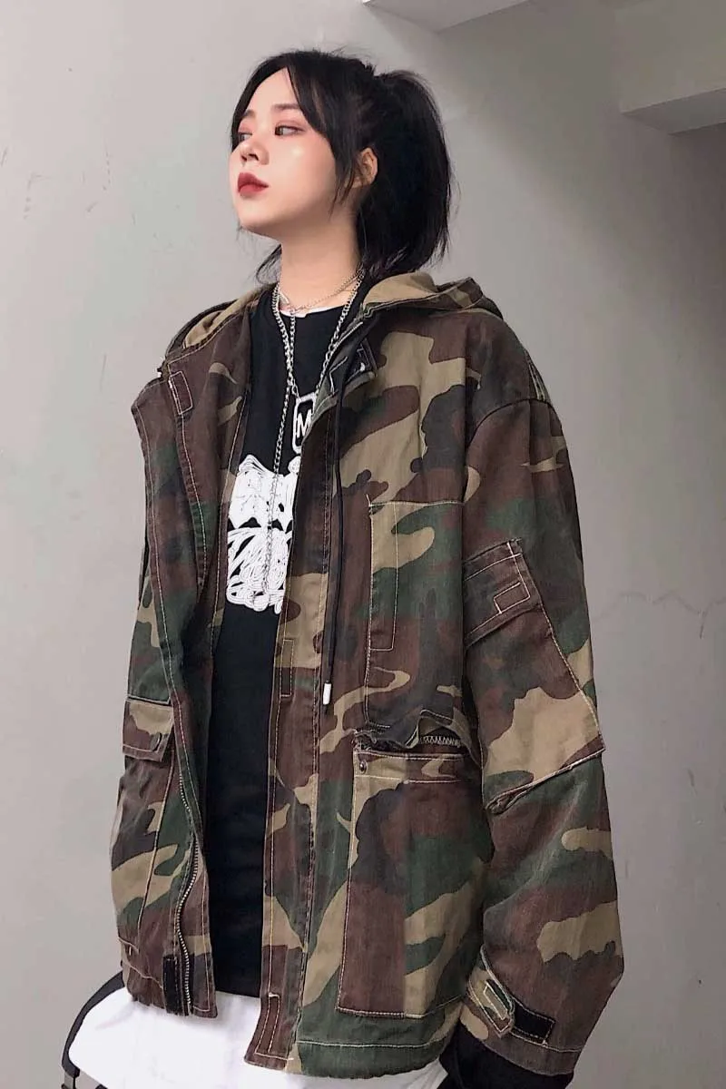 NiceMix Harajuku камуфляжная цветная куртка женская осень Casaco feminino Плюс Размер Street уличный стиль куртки с капюшоном пальто для женщин