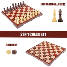 

2-in-1 Magnetic Chess Set Folding Chess and Checkers Set Portable Chessboard Travel Games Draughts Set 2021 New Fast Shipping