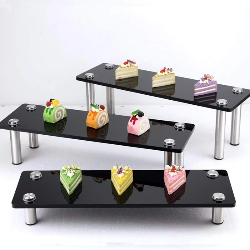 

3-tier Black Acrylic Rectangular Display Stand Dessert Stand Cosmetic Display Rack For Home Decoration Stand Display