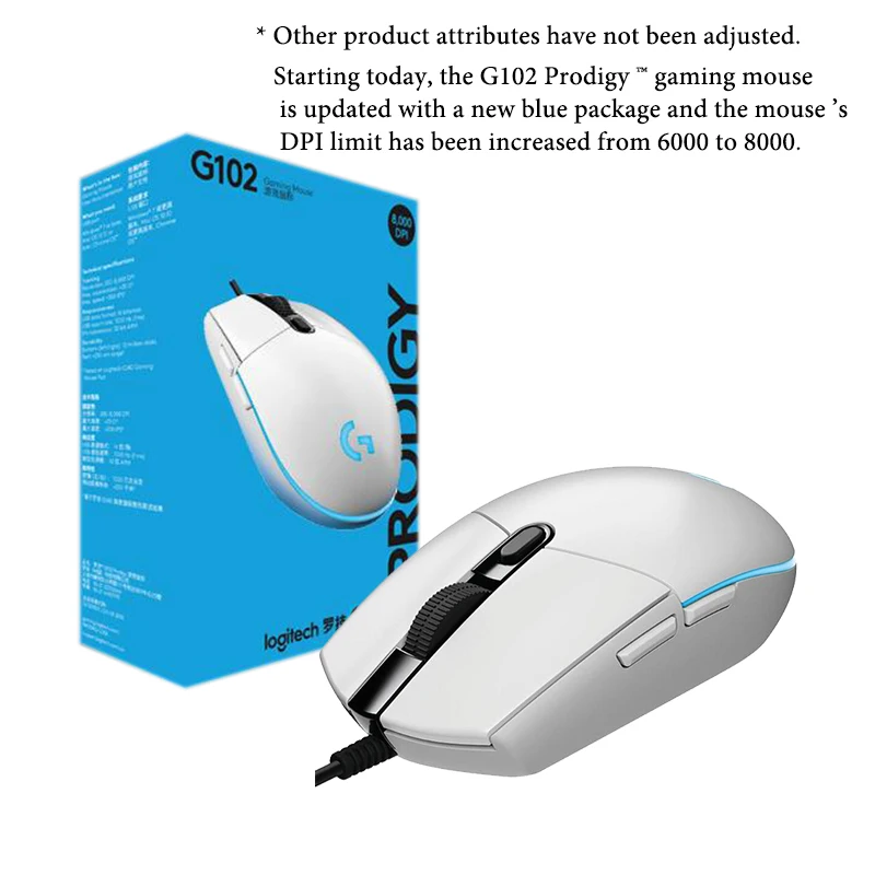 Белый Logitech G102 проводной Мышь для Windows 10/8/7/Vista проводной игровой Мышь с 8000 точек/дюйм оптическая RGB светодиодные фонари для ПК/рабочего стола, подтвержденная - Цвет: Белый
