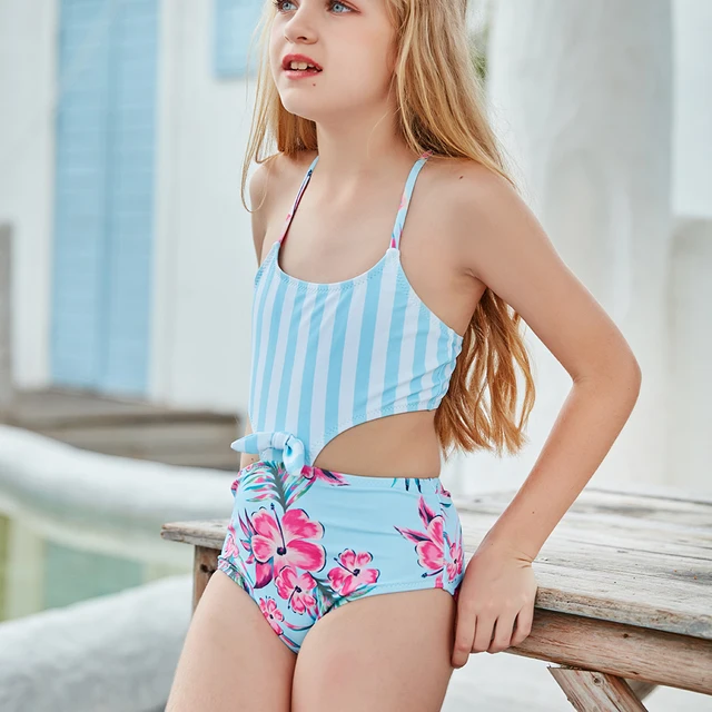 Mädchen Badeanzug Monokini Blau Gestreift 2-14 Jahre Kinder Sommer Badeanzüge  4