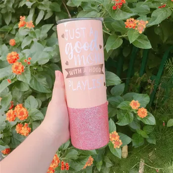 

20oz Customized Glitter Skinny Tumbler Design Personalize Stainless Steel Water Bottle With Straw and Lids Monther's Day Gift