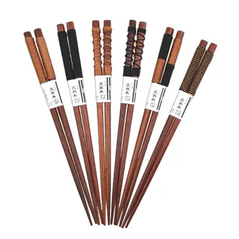 

6 Pairs Handmade Japanese Natural Chestnut Wood Sushi Chopsticks Set Value Gift Sushi Chinese Food Tie Line