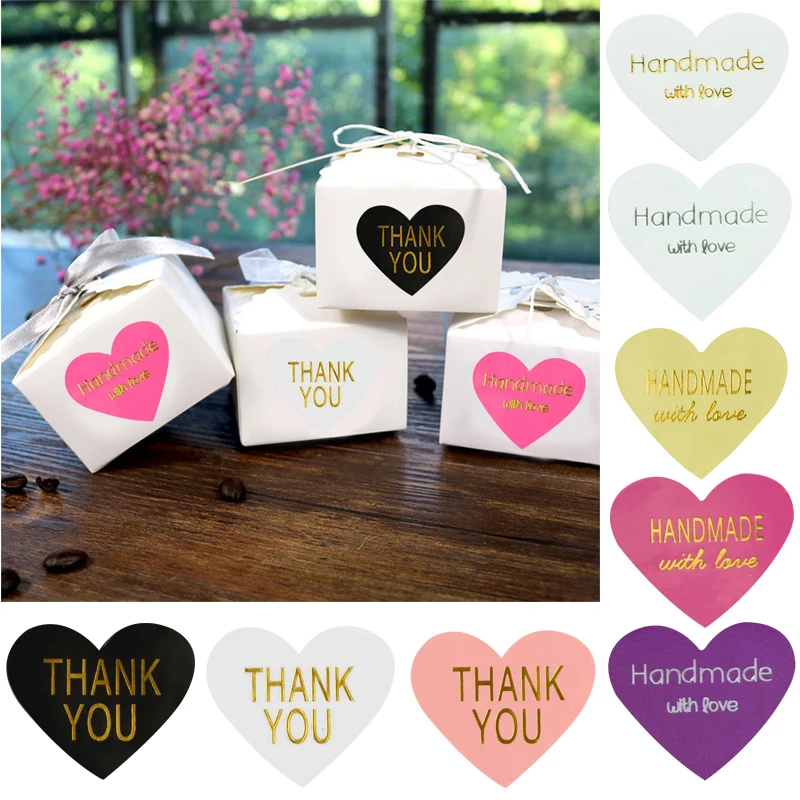

10sheet Thank You Handmake Heart Design LOVE Gift Seal Label Kraft Paper Sticker DIY Baking Work Stationery Packging Label