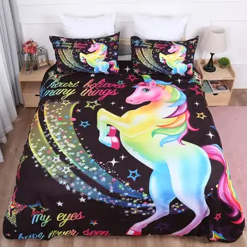 

Unicorn Bedding sets Black Star unicorn Duvet Cover Bed Set Twin queen king size kids beddings