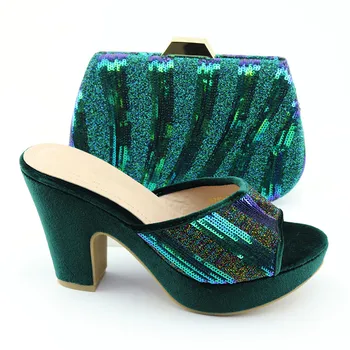 

GREEN Color New Arrivals Matching Shoes and Bag Set In Heels Matching Shoes and Bag Set for Italian Party with Crystal