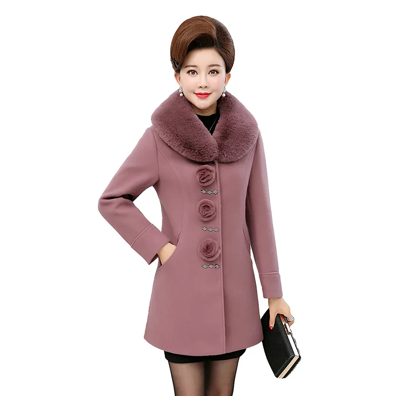

Plus Size Autumn And Winter Woolen Coat Fashion High-end Middle-aged And Elderly Women's Plus Cotton Mid-length Real Woolen Coat