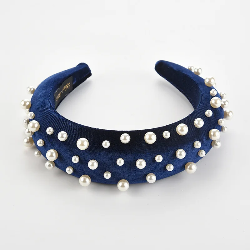 Style 1 Navy 1 шт. модные аксессуары для волос, Женская жемчужная Толстая бархатная повязка на голову, Твердые широкие повязки на голову для девочки, женские аксессуары для волос, головные уборы - Цвет: Style 1 Navy