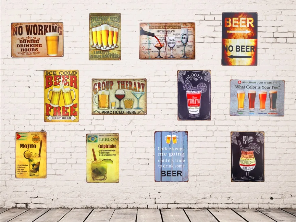 

Metal Tin Signs No Working Wine Whisky Cocktail Wall Plaque Bar Poster Restaurant Coffee Cafe Bar Pub iron Wall Stickers Decor